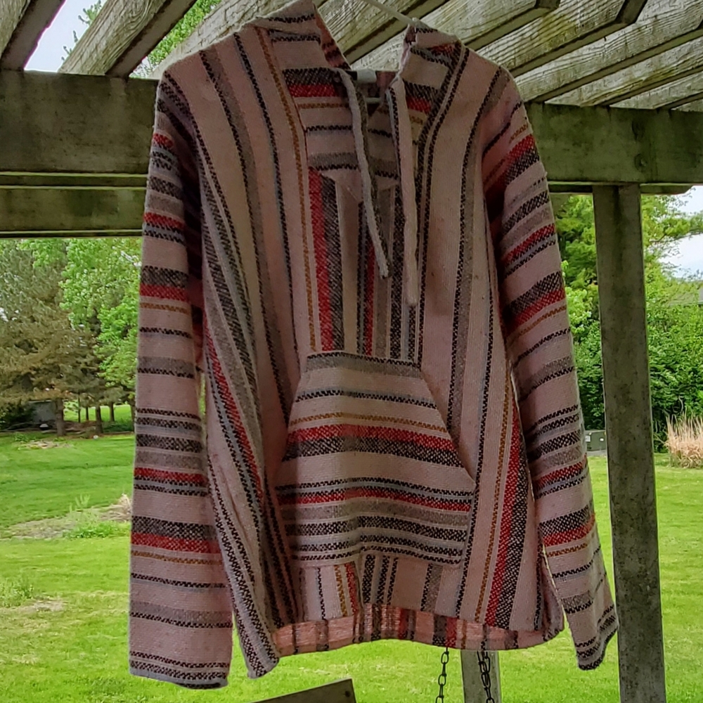 Mens Medium Baja Mexican Woobie Woven Hoodie
